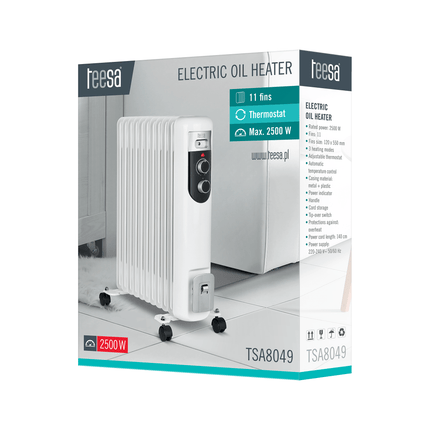 2de kansje Teesa TSA8049 Elektrische olieradiator 11 ribben 2500 W met thermostaat en 3 warmtestanden