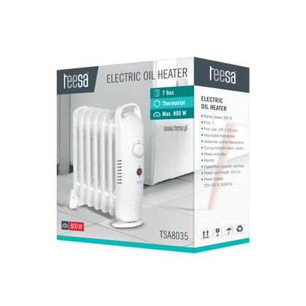 2de kansje Teesa TSA8035 Oliekachel met 7 ribben 800 Watt geschikt voor 7-8 m2