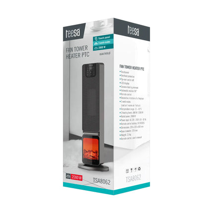 Teesa Elektrische Kachel Verwarming Met Sierhaard Functie 15 – 45°C -  PTC Keramische Verwarming 90° Roterend - Inclusief Afstandsbediening - 800/2000W