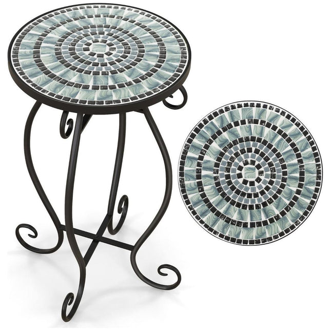 Trendmix Mozaïek Bijzettafel 30×30×50 cm – Zwart – Keramisch Tafelblad – Weerbestendig – Binnen & Buiten