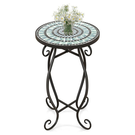 Trendmix Mozaïek Bijzettafel 30×30×50 cm – Zwart – Keramisch Tafelblad – Weerbestendig – Binnen & Buiten