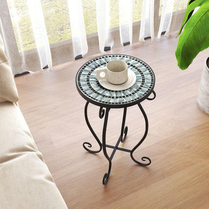Trendmix Mozaïek Bijzettafel 30×30×50 cm – Zwart – Keramisch Tafelblad – Weerbestendig – Binnen & Buiten