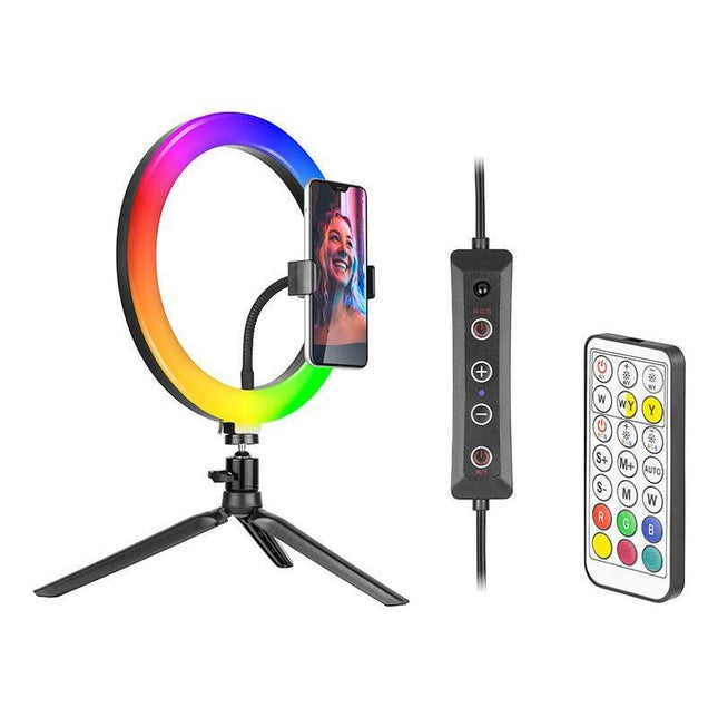 LED Ringlamp met Tripod 26 cm RGB verlichting en verschillende kleuren 9cm hoogte