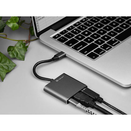 Tracer Multifunctionele Adapter voor USB-C - 3 Verschillende Poorten - USB 3.0, HDMI 1.4, USB-C - Aluminium Zilver