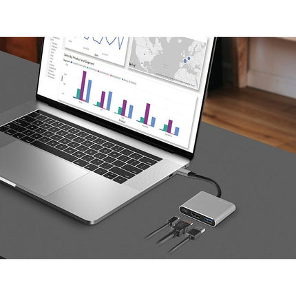 Tracer Multifunctionele Adapter voor USB-C - 3 Verschillende Poorten - USB 3.0, HDMI 1.4, USB-C - Aluminium Zilver