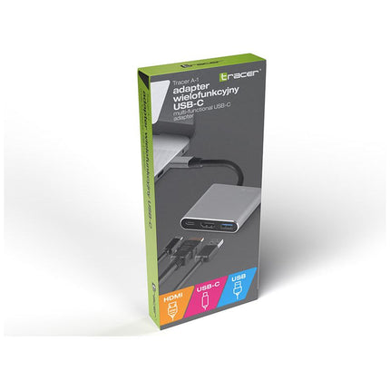 Tracer Multifunctionele Adapter voor USB-C - 3 Verschillende Poorten - USB 3.0, HDMI 1.4, USB-C - Aluminium Zilver