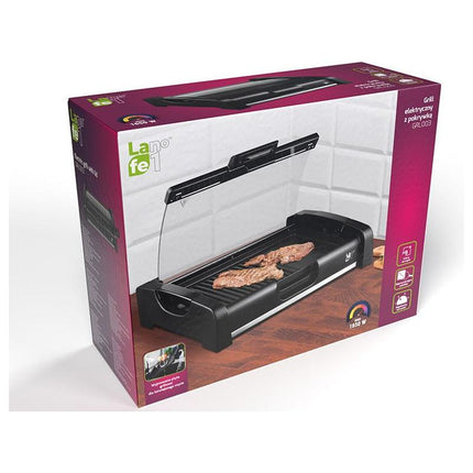 Lafe GRL003 elektrische barbecue grill met glazen deksel en antiaanbaklaag 1650W - tafelgrill grillplaat voor balkon