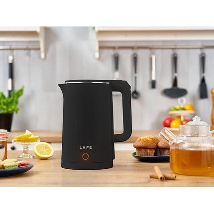 Lafe Moderne Dubbelwandige Elektrische waterkoker Met Cool Touch Handvat Zwart 1,8L 1800W
