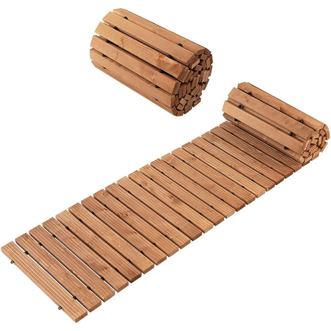Trendmix Houten Oprolbaar Tuinpad 245×43 cm – Weerbestendig Antislip Buitenpad – Flexibel Looppad voor Tuin, Balkon, Binnenplaats, Camping of Strand – Rollend Tuinpad Zonder Montage