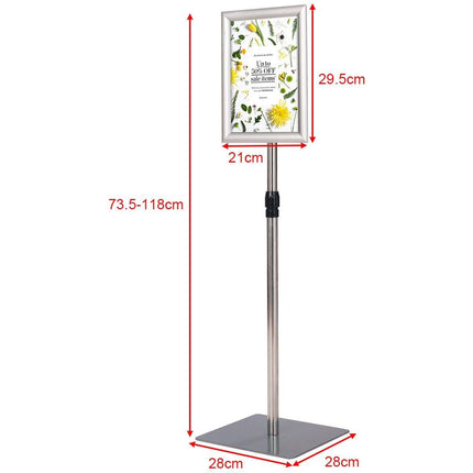 Trendmix Informatiestandaard A4 Zilver – Verstelbaar Presentatiebord – Reclamestandaard met Draaibaar Frame – Menubord Aluminium