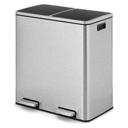 Trendmix RVS Afvalscheidingsprullenbak 2 x 30L - Prullenbak 60L Met Dubbele Compartimenten En Voetpedalen - Anti-Vingerafdruk