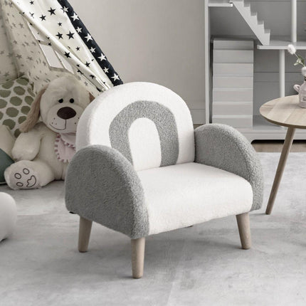 Trendmix Kinderfauteuil Teddy Grijs – Regenboogdesign – Fauteuil Kind 3-5 Jaar – Lounge Stoel met Ergonomisch Ontwerp – 51 × 42 × 51 cm