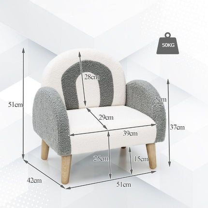 Trendmix Kinderfauteuil Teddy Grijs – Regenboogdesign – Fauteuil Kind 3-5 Jaar – Lounge Stoel met Ergonomisch Ontwerp – 51 × 42 × 51 cm