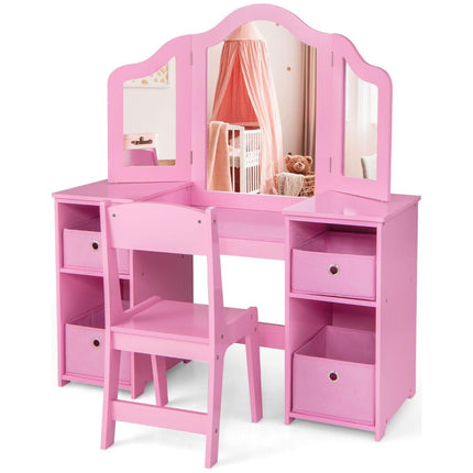 Trendmix 2 in 1 Kaptafel kind met Stoel En 3 Spiegels 104 x 40 x 117 cm Roze - Set voor Kinderen - Make-Up Tafel - Opmaaktafel
