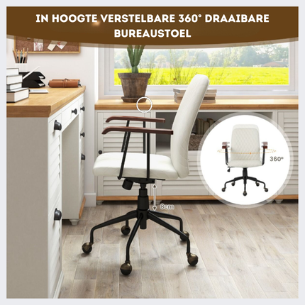 Trendmix Fluwelen Bureaustoel Beige – Ergonomisch Verstelbaar – Kantelbare Rugleuning – 150 kg Draagvermogen – Draaistoel voor Thuiswerk & Kantoor