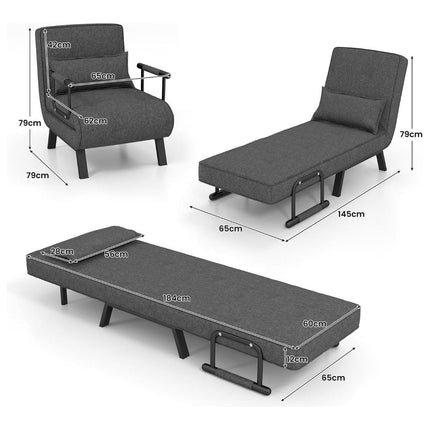 Trendmix 4-in-1 Slaapstoel Donkergrijs – Inklapbare Slaapbank – Verstelbare Rugleuning – Slaapfauteuil 1 Persoon – Tot 150 kg Draagvermogen