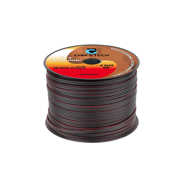 Speaker Kabel 100 Meter Haspel 2x0.16 mm² Zwart/Rood CU Koper KAB0300 – Luidsprekerkabel – Audio Kabel Rol