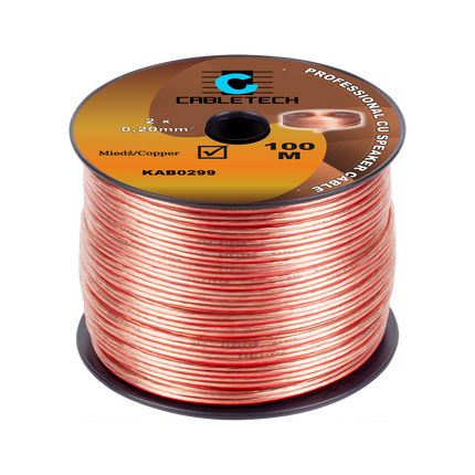 Speaker Kabel 100 Meter Haspel 2x0.20 mm² CU Koper KAB0299 – Luidsprekerkabel Transparant – Audio Kabel Rol – Cabletech