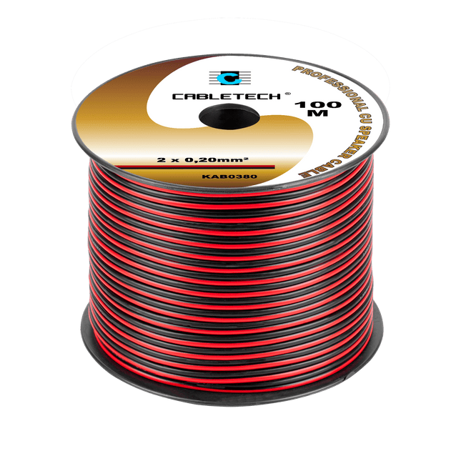 Speaker Kabel 100 Meter Haspel 2x0.20 mm² Zwart/Rood CU Koper KAB0380 – Luidsprekerkabel – Audio Kabel Rol