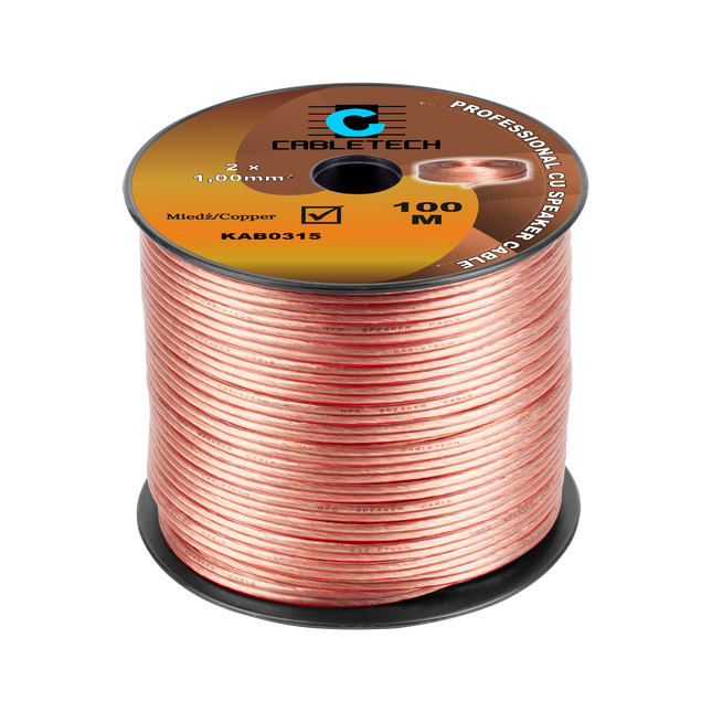 Speaker Kabel 100 Meter Haspel 2x1.00 mm² CU Koper KAB0315 – Luidsprekerkabel Transparant – Audio Kabel Rol
