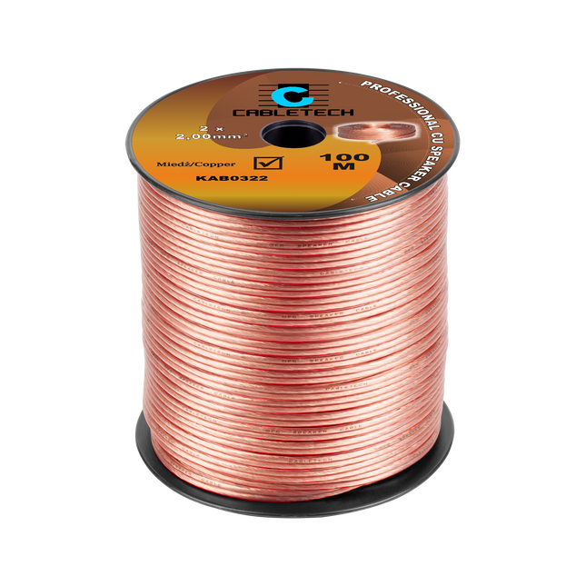 Speaker Kabel 100 Meter Haspel 2x2.0 mm² CU Koper KAB0322 – Luidsprekerkabel Transparant – Audio Kabel Rol