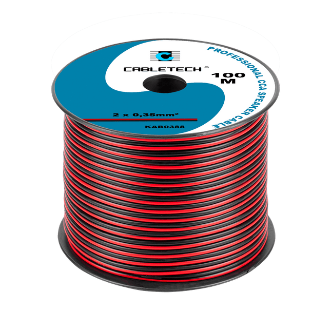 Speaker Kabel 100 Meter 2x0.35 mm² CCA Zwart/Rood KAB0388 – Luidsprekerkabel Rol – Audio Kabel Budget