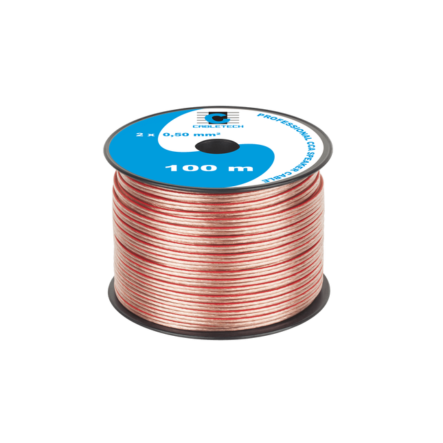 Cabletech speaker kabel luidsprekersnoer CCA transparant 2x 0.5mm Haspel 100m