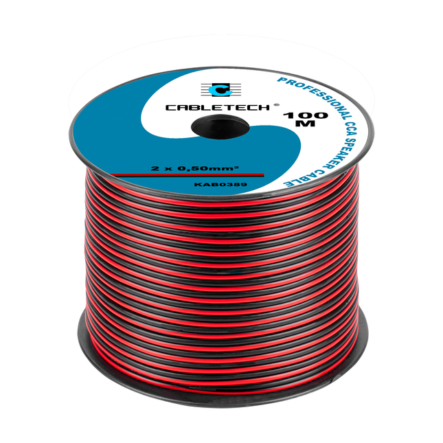 Cabletech speaker kabel luidsprekersnoer CCA rood / zwart 2x 0.5mm Haspel 100m