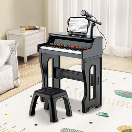 Trendmix 37 Toetsen Elektronisch Kinderpiano - Kinderpiano met kruk, Microfoon en Bladmuziekstandaard  - Piano voor kinderen vanaf 3 jaar- 41 x 22,5 x 49 cm Zwart