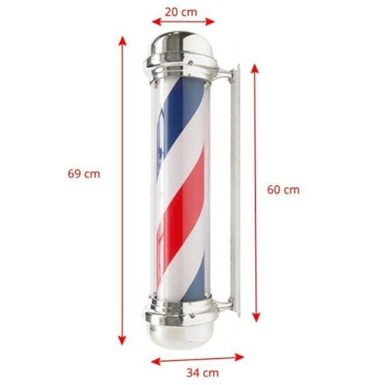 Gabbiano Barbershop Wandlamp – Grote Zilveren Barber Pole met LED Verlichting – Draaibare Kapperslamp voor aan de Wand