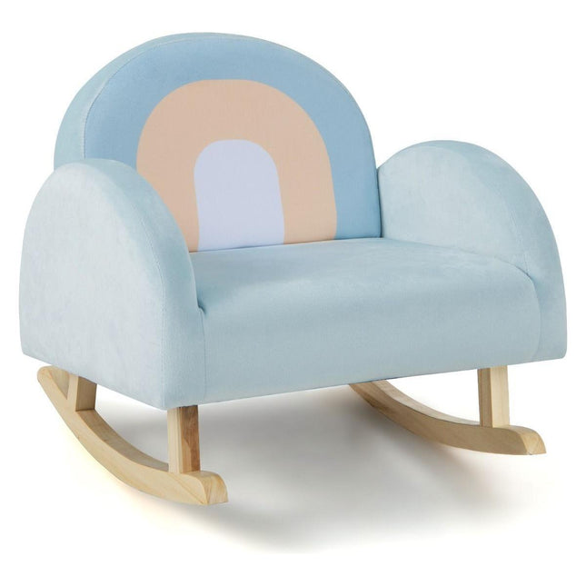 Trendmix Kinderschommelstoel Blauw – Fluweel – Ergonomisch – Schommelstoel Kind 3-5 Jaar – Regenboogdesign – 50 × 46 × 45 cm