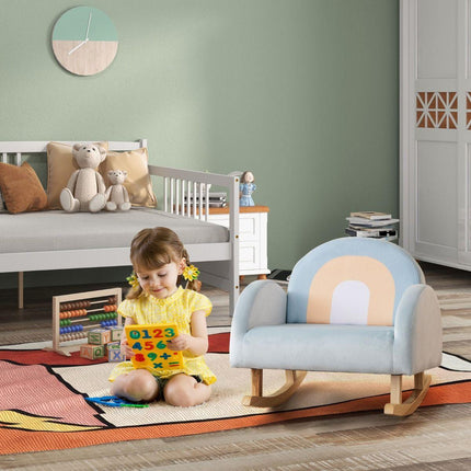Trendmix Kinderschommelstoel Blauw – Fluweel – Ergonomisch – Schommelstoel Kind 3-5 Jaar – Regenboogdesign – 50 × 46 × 45 cm