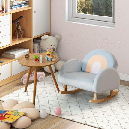 Trendmix Kinderschommelstoel Blauw – Fluweel – Ergonomisch – Schommelstoel Kind 3-5 Jaar – Regenboogdesign – 50 × 46 × 45 cm