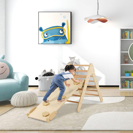 Trendmix 3 in 1 Houten Driehoek Klimrek Met Glijbaan - Montessori Klimdriehoek Met Klimplank - Natuurlijk Hout - Vanaf 1 Jaar - Maximaal 50 kg