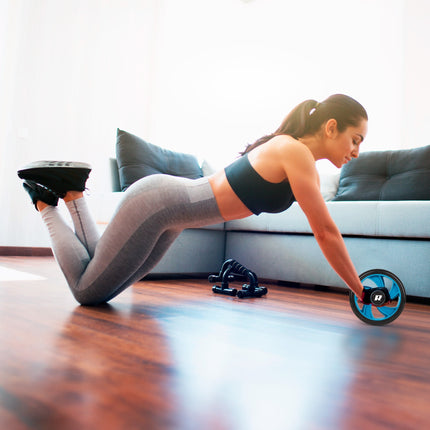 Rebel Active Fitness Roller Ab Roller Dubbel Wiel - Buikspierwiel - Trainingswiel - Incl Kniemat - Ab Wheel - Buikspierwiel - Zwart