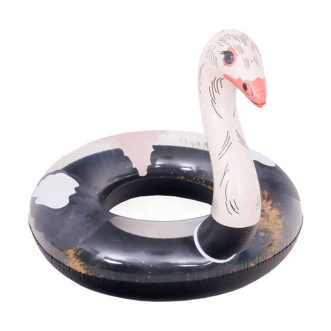 Sunclub Struisvogel Zwemband XL – Opblaasbare Zwemband Volwassenen & Tieners – Pool Float 93 cm – Zwart/Roze