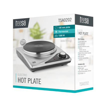 Teesa elektrische draagbare kookplaat 1-pits 1500 Watt TSA0202