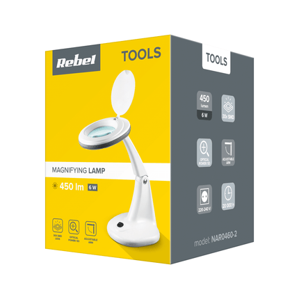 Rebel LED tafellamp met vergrootglas en verstelbare arm 5D 6W 6500K wit
