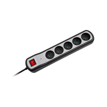 Verlengsnoer met stekkerdoos 5 voudig overspanningsbeveiliging1,5 meter snoer 3x 1,5mm2 penaarde kinderbeveiliging