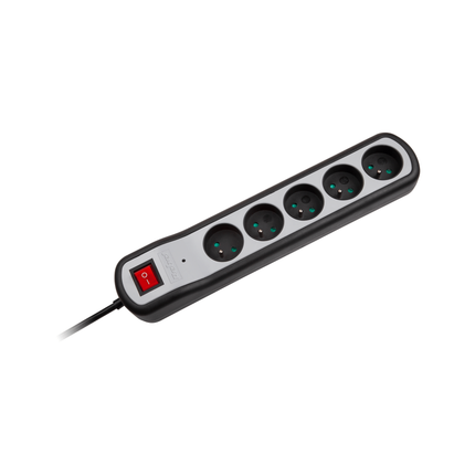 Verlengsnoer met stekkerdoos 5 voudig 5 meter snoer 3x 1,5mm2 - penaarde - kinderbeveiliging