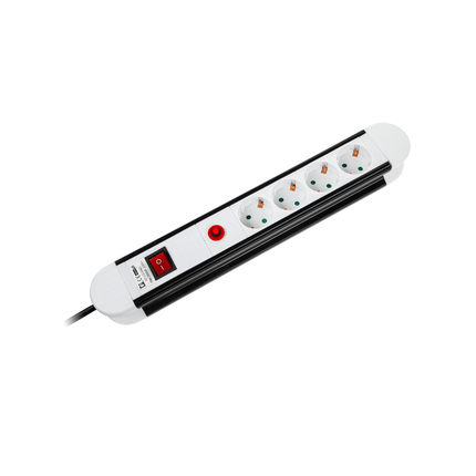 Verlengsnoer met stekkerdoos 4 voudig 1,5 meter snoer 3x 1,5mm2, randaarde, kinderbeveiliging.
