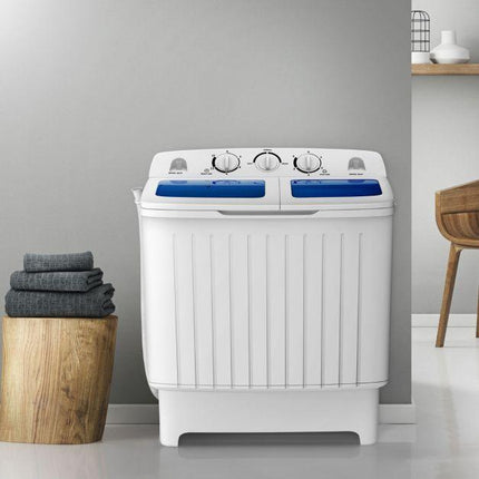 Trendmix camping wasmachine met dubbele trommel 5 Kg was / 3 Kg centrifuge laadvermogen wit / blauw