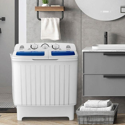 Trendmix camping wasmachine met dubbele trommel 5 Kg was / 3 Kg centrifuge laadvermogen wit / blauw