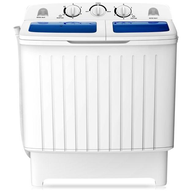Trendmix camping wasmachine met dubbele trommel 5 Kg was / 3 Kg centrifuge laadvermogen wit / blauw