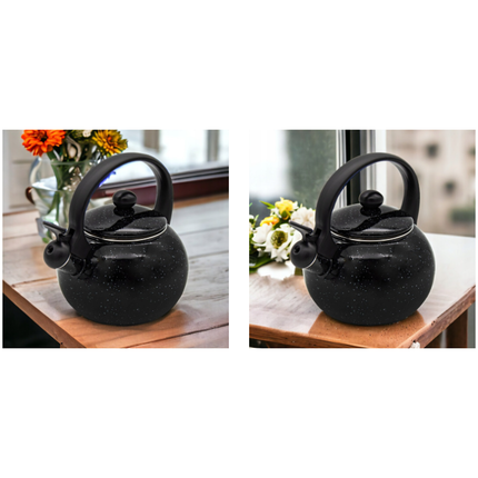 Meyerhoff Fluitketel 2.2L – Zwart Emaille – Met Fluit – Voor Inductie & Alle Warmtebronnen – Stijlvolle Theepot Look