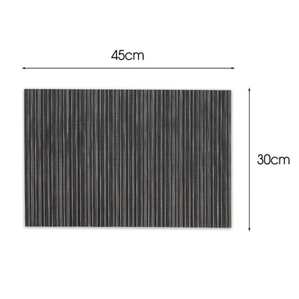 Placemats Set 6 Stuks 30x45 cm – Zwart Grijs Gestreept – Afwasbare Kunststof Placemats – Hittebestendig