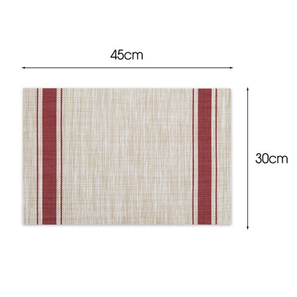 Placemats Set 6 Stuks 30x45 cm – Beige met Rode Strepen – Afwasbare Kunststof Placemats – Hittebestendig
