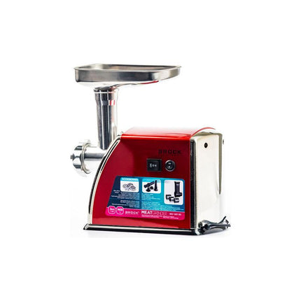 BROCK 3-in-1 Elektrische Vleesmolen 1400W – Professionele Gehaktmolen met RVS Behuizing & Accessoires – Rood