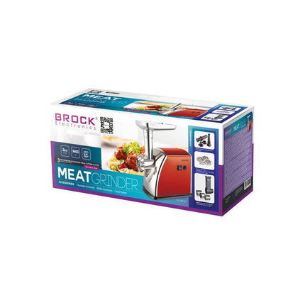 BROCK 3-in-1 Elektrische Vleesmolen 1400W – Professionele Gehaktmolen met RVS Behuizing & Accessoires – Rood