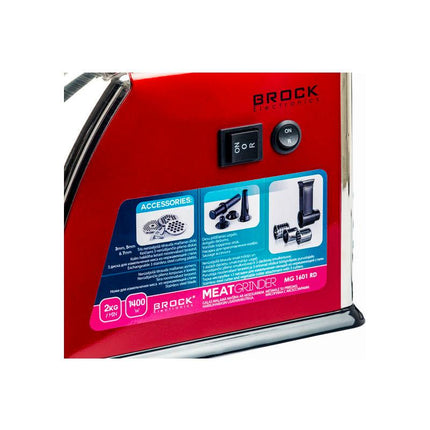 BROCK 3-in-1 Elektrische Vleesmolen 1400W – Professionele Gehaktmolen met RVS Behuizing & Accessoires – Rood
